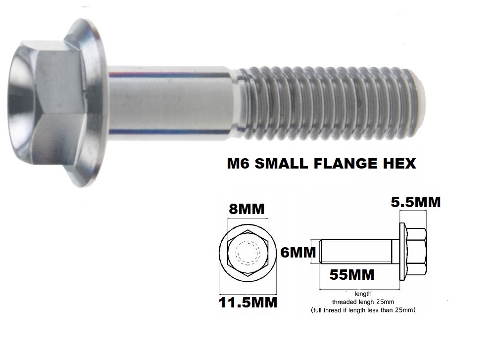 M6X55MM 1.00 THREAD PITCH TITANIUM FLANGE 8MM HEX BOLT GRADE 5